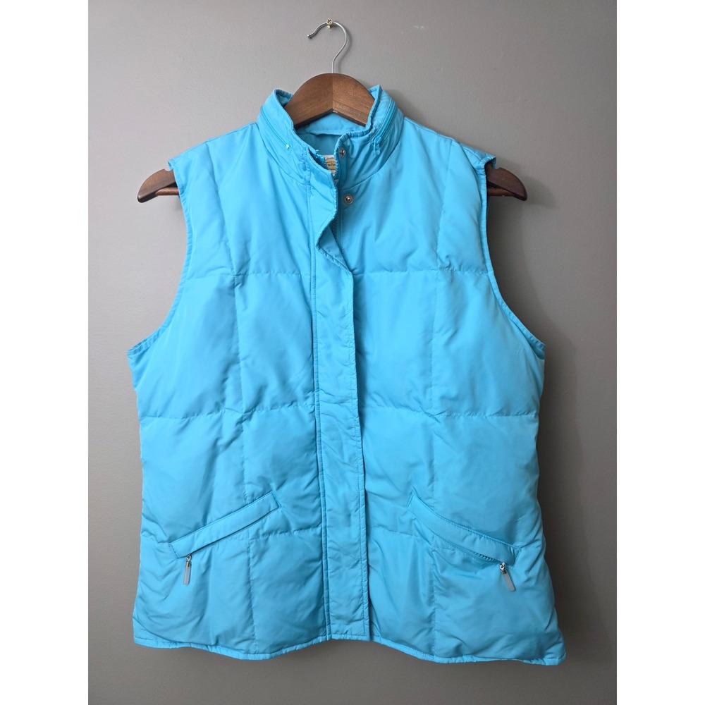 Talbots Womens Blue Down Puffer Vest Quilted Sleeveless Jacket Medium